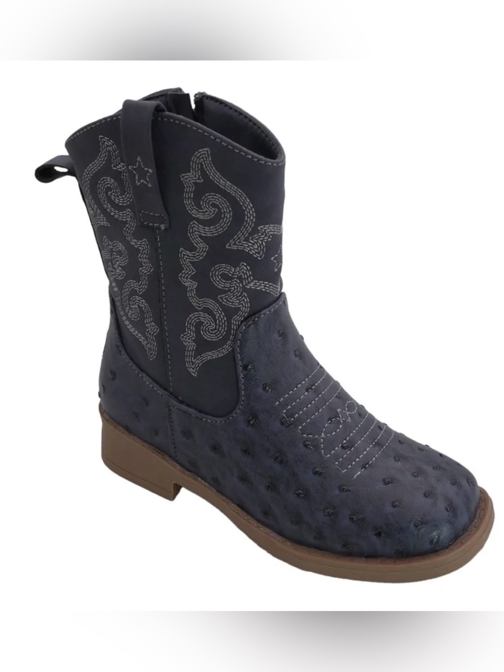 Pawz Navy Western Kids' Cowboy Boot with Embroidered Shaft size 9, 13